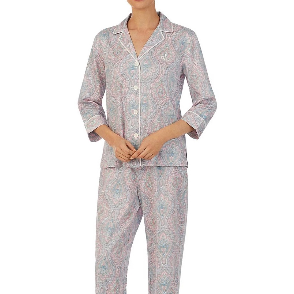 Lauren Ralph Lauren NWT 3/4 Sleeve Paisley Print Pyjamas, Pink/Multi Size Small
